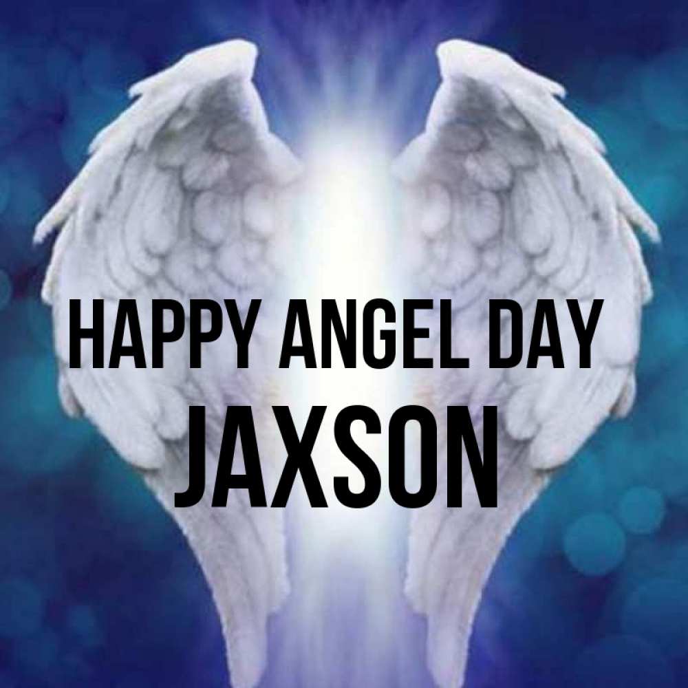 Greetings card с именем, Jaxson happy angel day синий фон и крылышки Greetings with text for free download 