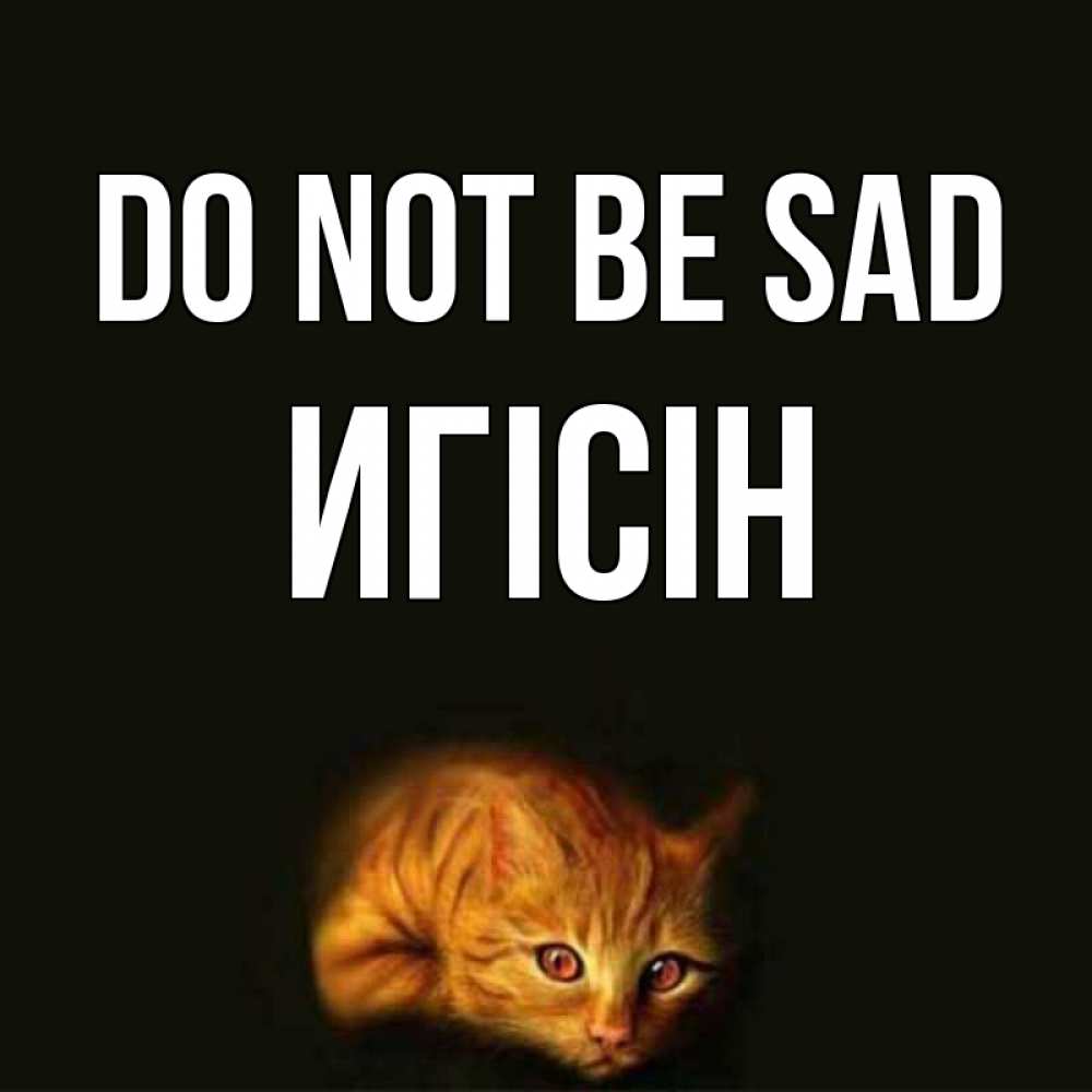 Greetings card с именем, Игісін Do not be sad лежащий кот в темноте Greetings with text for free download 