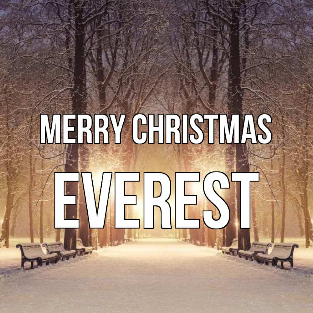 Greetings card с именем, Everest Merry Christmas зима, парк, фонарь, лес Greetings with text for free download 