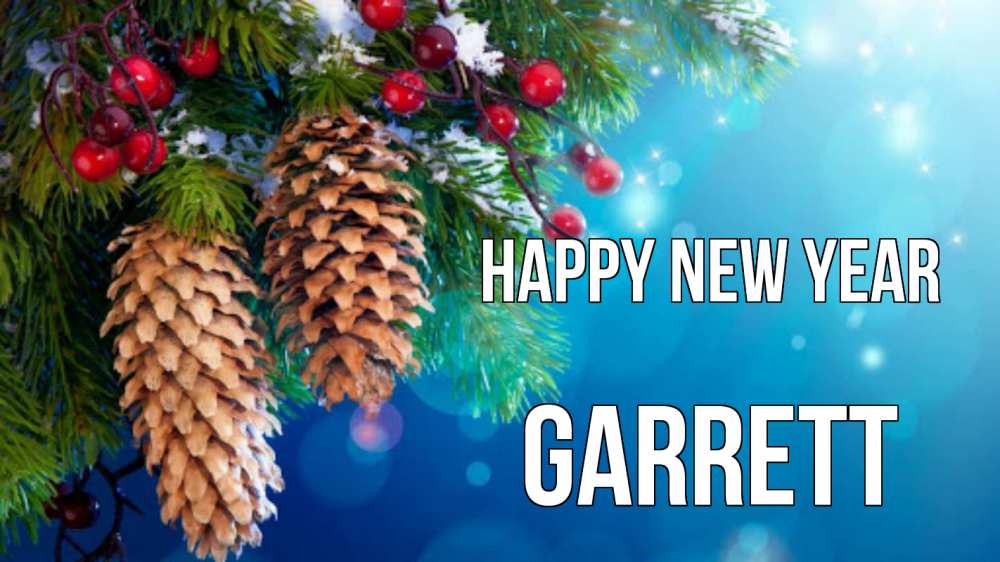 Greetings card с именем, Garrett Happy New Year Новый год, ель, шишки Greetings with text for free download 