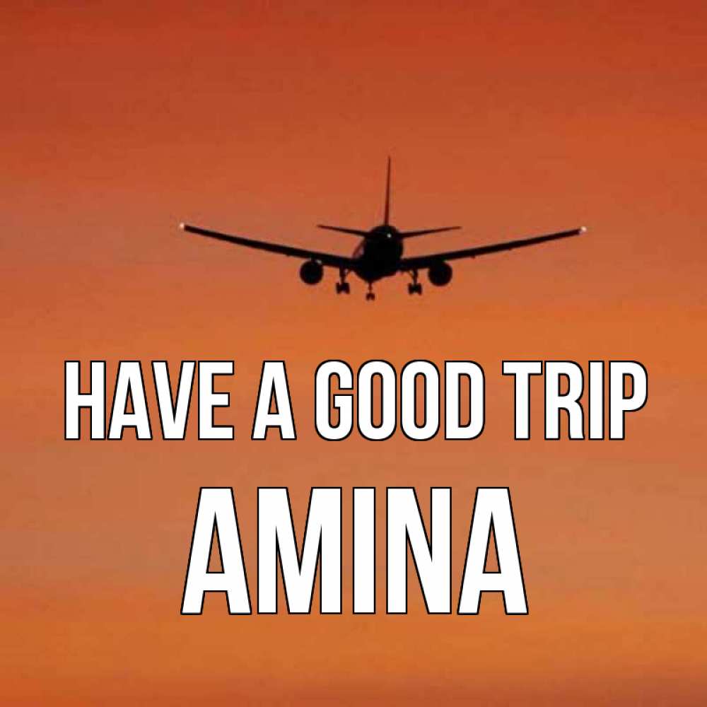 Greetings card с именем, Amina Have a good trip силуэт самолета Greetings with text for free download 