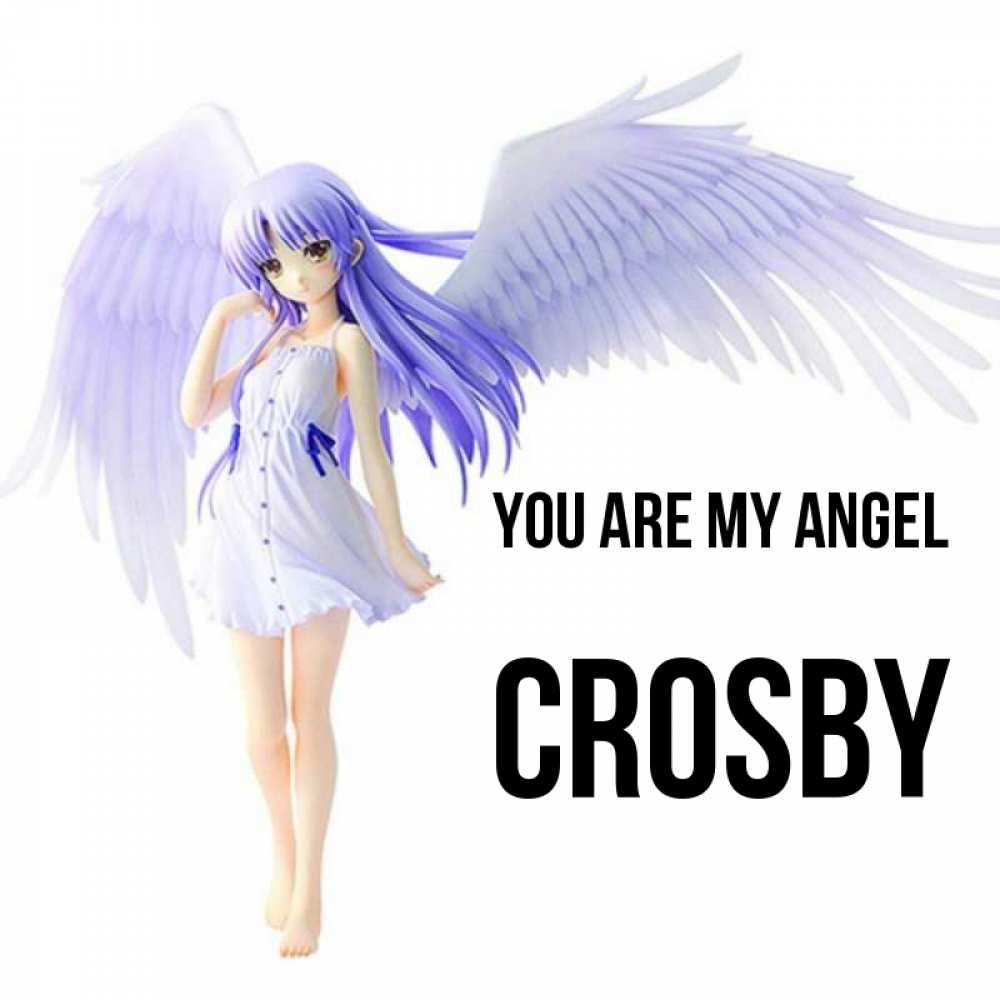 Greetings card с именем, Crosby You are my angel девушка ангел с фиолетовыми крыльями Greetings with text for free download 
