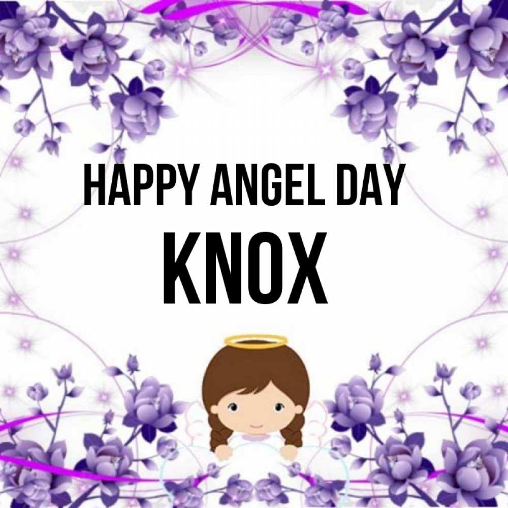 Greetings card с именем, Knox happy angel day с именинами в рамочке Greetings with text for free download 