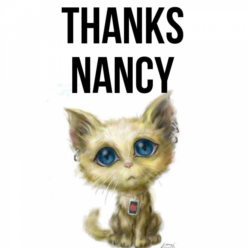 Greetings card с именем, Nancy Thanks рисованный кот благодарит вас Greetings with text for free download 