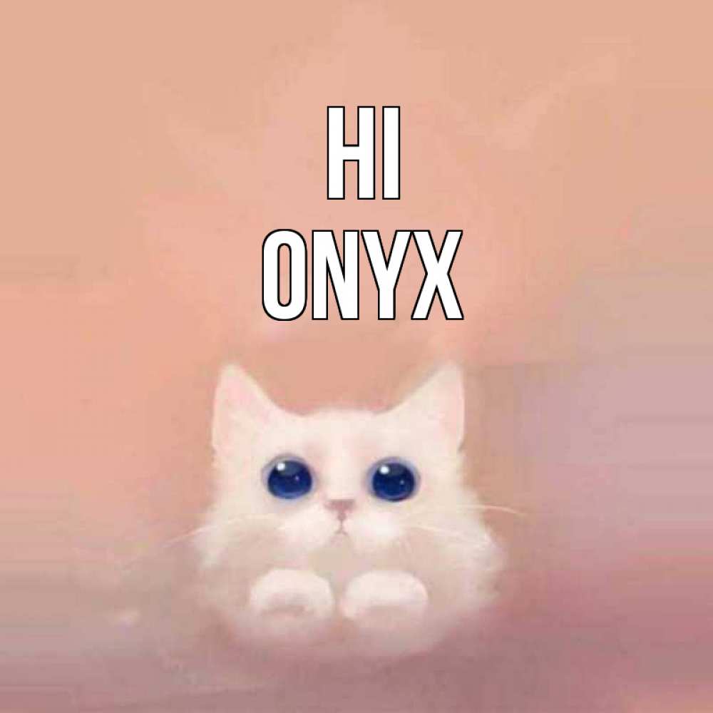 Greetings card с именем, Onyx Hi котик белый в полете Greetings with text for free download 