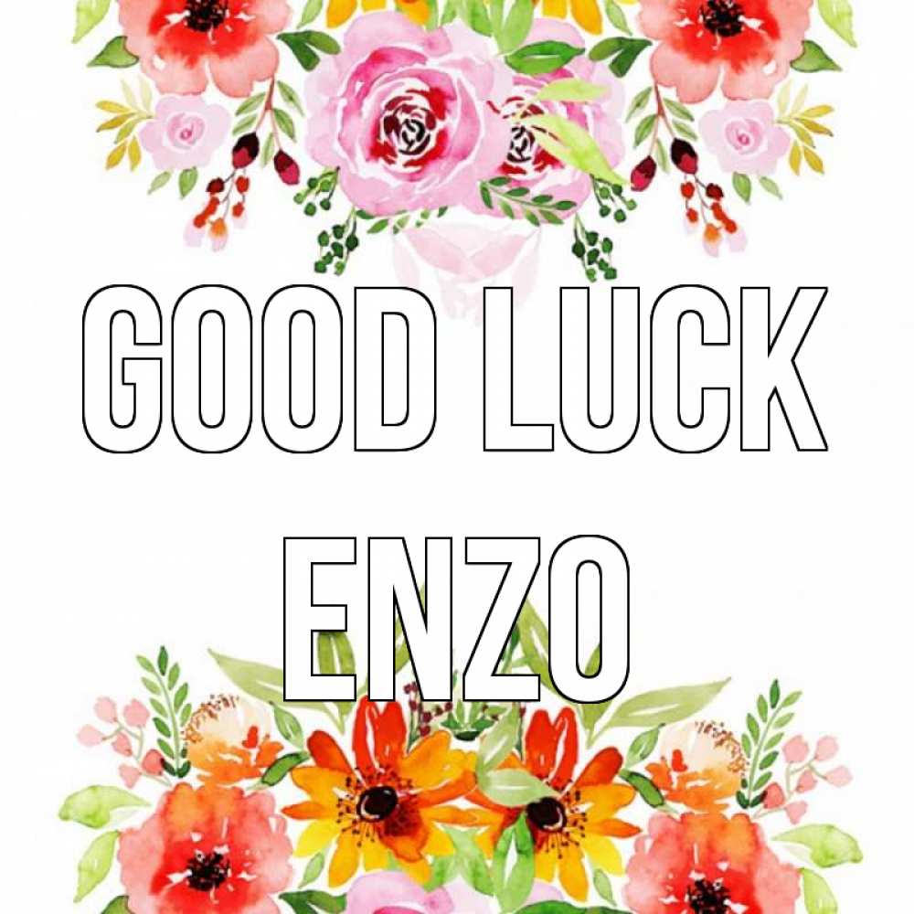 Greetings card с именем, Enzo Good luck открытка с цветами акварелью Greetings with text for free download 