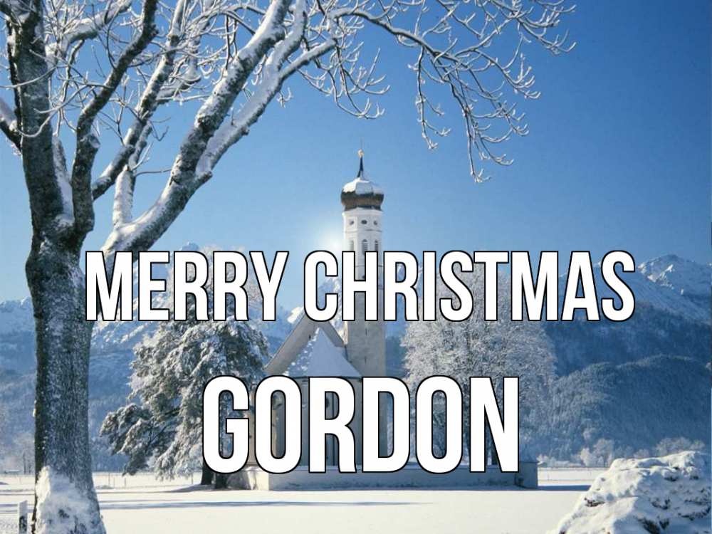 Greetings card с именем, Gordon Merry Christmas зима, храм, костел Greetings with text for free download 