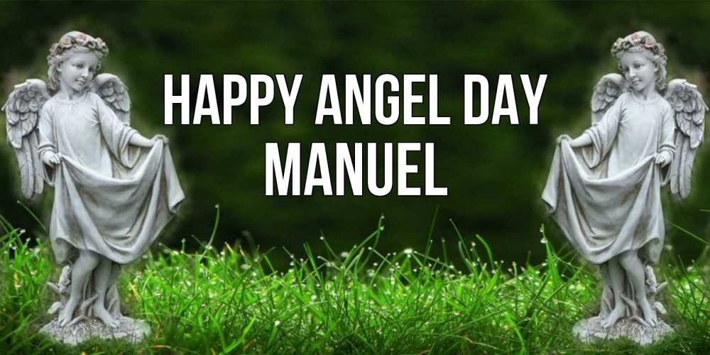 Greetings card с именем, Manuel happy angel day небо, ангел, девушка Greetings with text for free download 