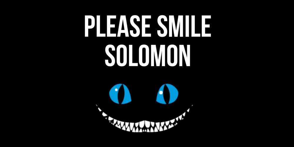 Greetings card с именем, Solomon Please smile кот улыбается Greetings with text for free download 