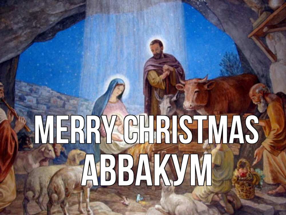 Greetings card с именем, Аввакум Merry Christmas Хлев с животными, Иисус, рождество Greetings with text for free download 
