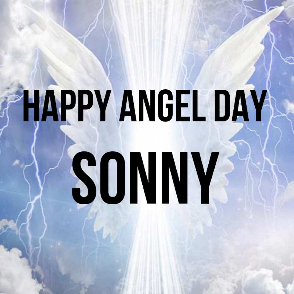Greetings card с именем, Sonny happy angel day молнии на небе и свет Greetings with text for free download 