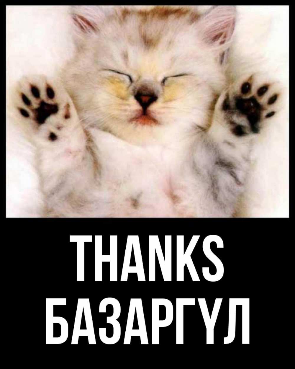 Greetings card с именем, БАЗАРГҮЛ Thanks маленький котенок Greetings with text for free download 