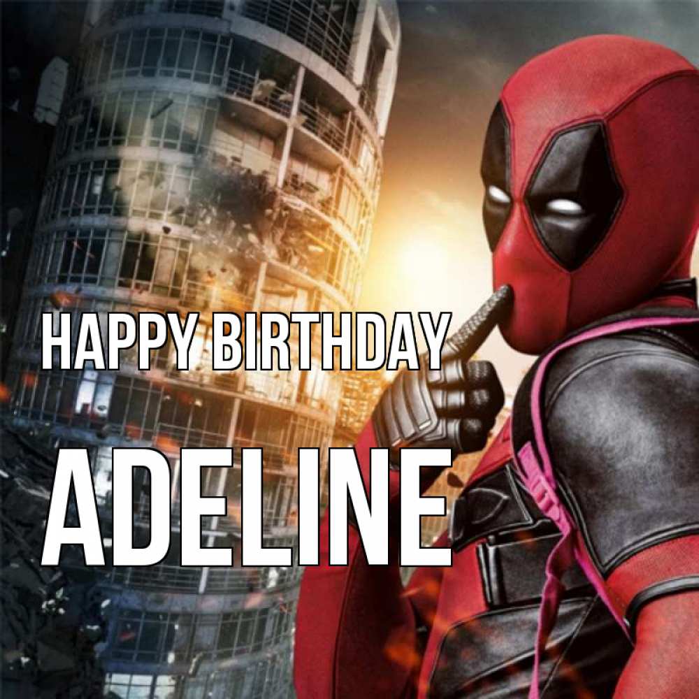 Greetings card с именем, Adeline Happy Birthday с супергероями Greetings with text for free download 