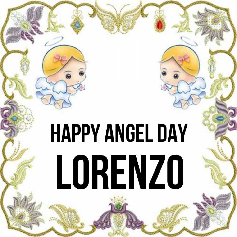 Greetings card с именем, Lorenzo happy angel day маленькие ангелы с крылышками Greetings with text for free download 