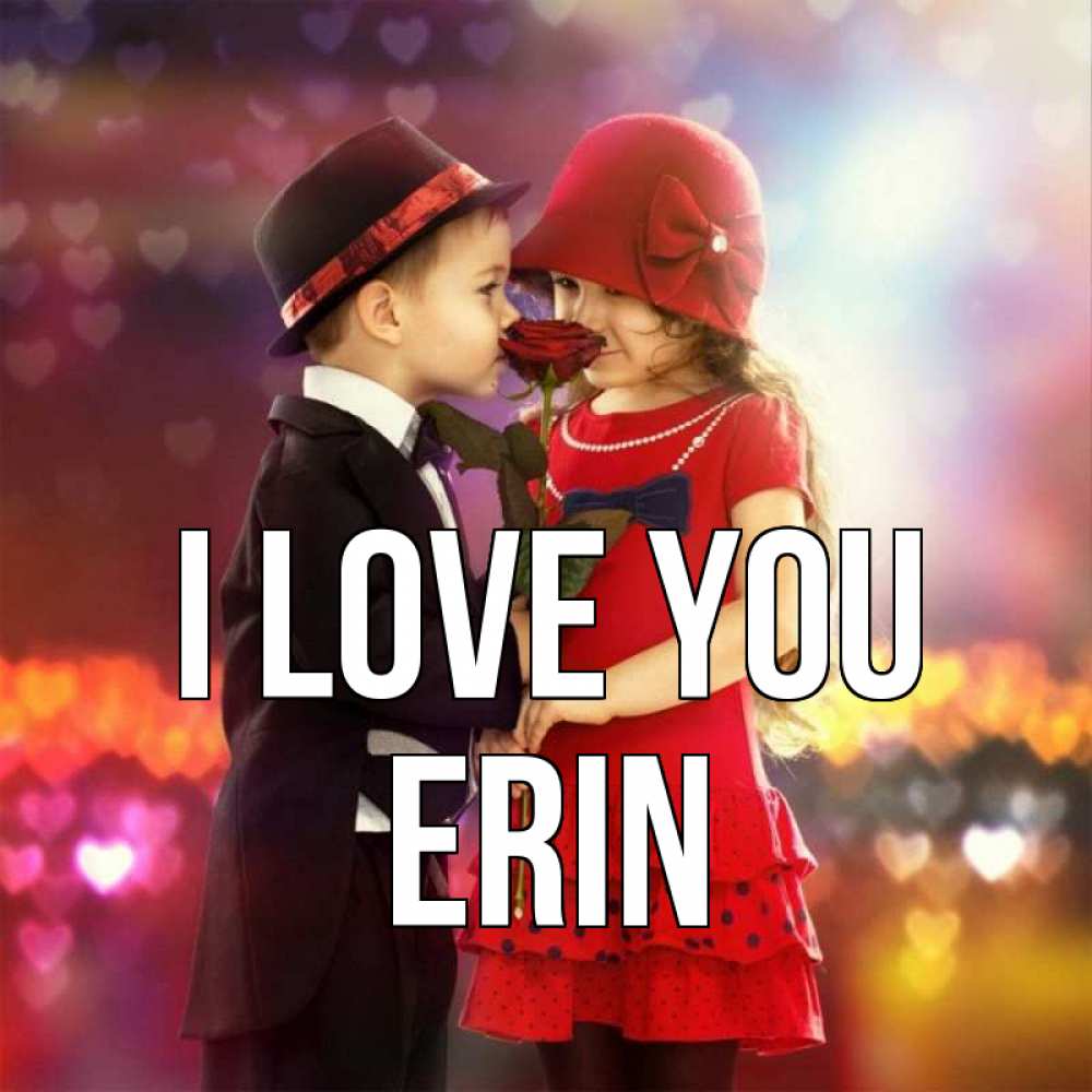 Greetings card с именем, Erin I love you черное и красное и роза Greetings with text for free download 