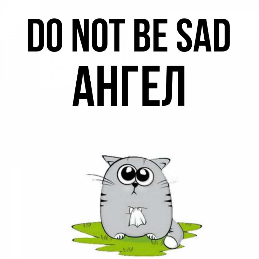 Greetings card с именем, Ангел Do not be sad грустный котяра Greetings with text for free download 