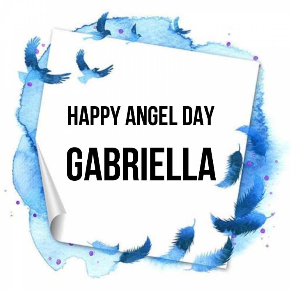 Greetings card с именем, Gabriella happy angel day красивые птицы летят Greetings with text for free download 