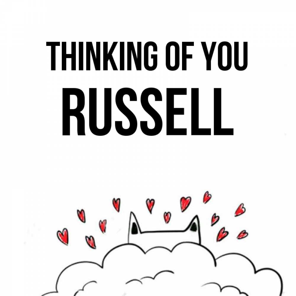 Greetings card с именем, Russell Thinking of you кот за облаком Greetings with text for free download 