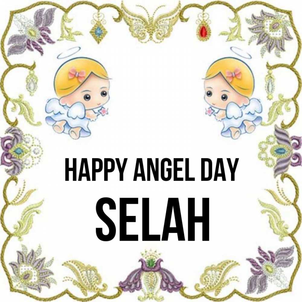 Greetings card с именем, Selah happy angel day маленькие ангелы с крылышками Greetings with text for free download 