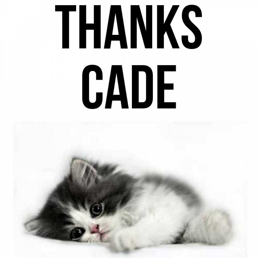 Greetings card с именем, Cade Thanks черный и белый кот Greetings with text for free download 