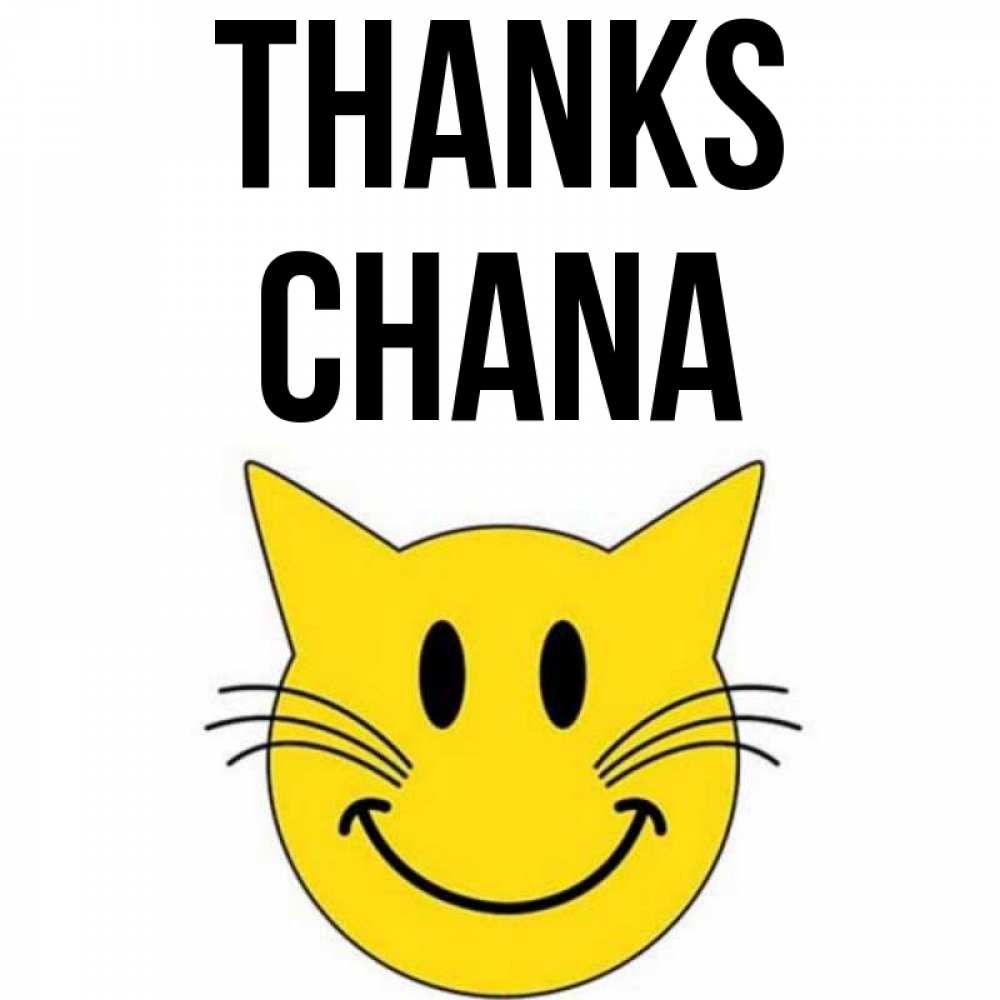 Greetings card с именем, Chana Thanks улыбающийся смайл кот Greetings with text for free download 