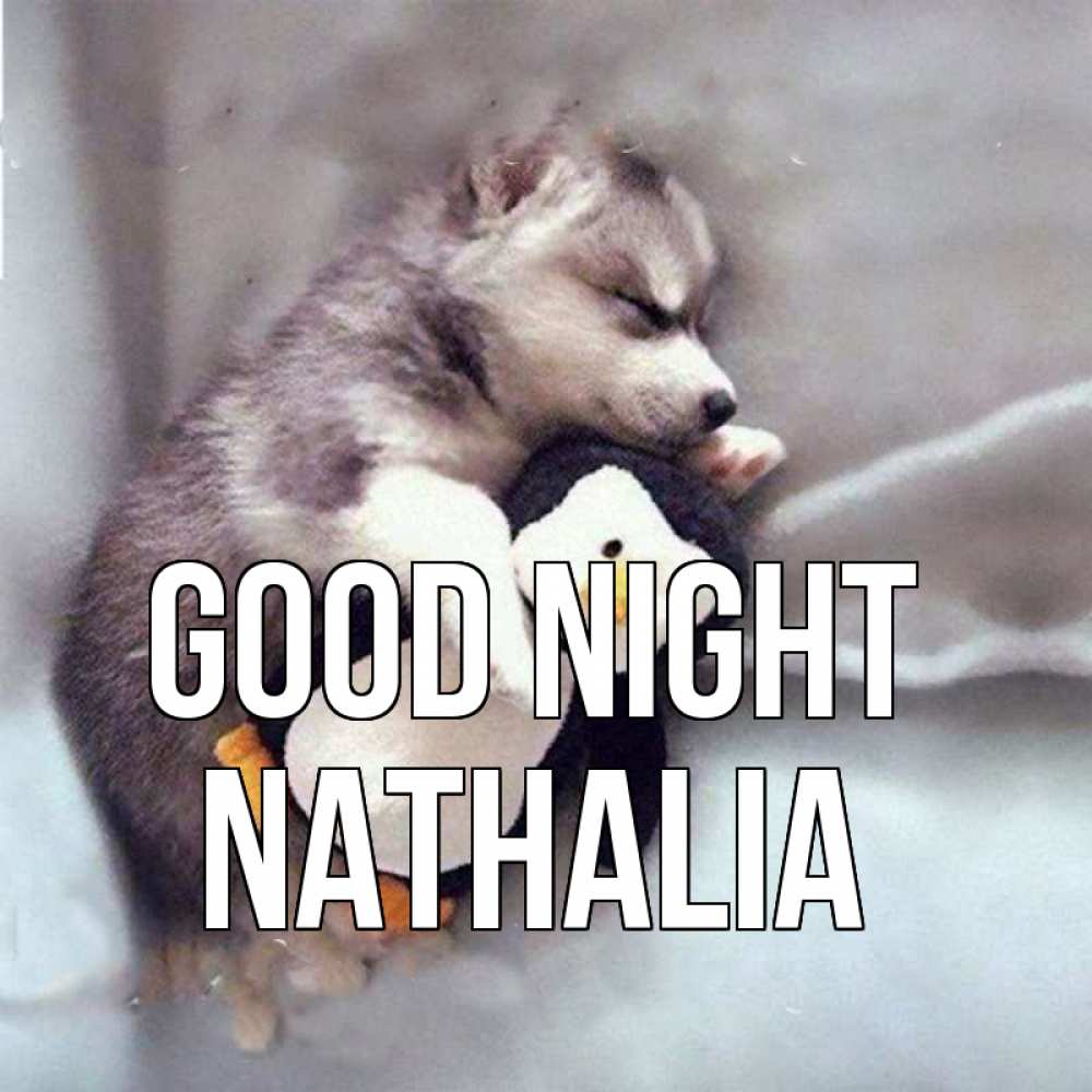 Greetings card с именем, Nathalia Good night обнимашки щенка и пингвина Greetings with text for free download 