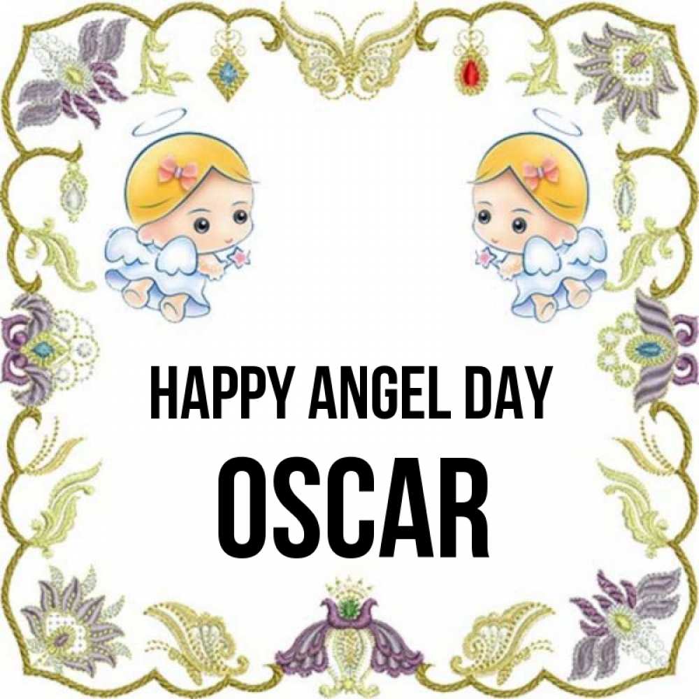 Greetings card с именем, Oscar happy angel day маленькие ангелы с крылышками Greetings with text for free download 