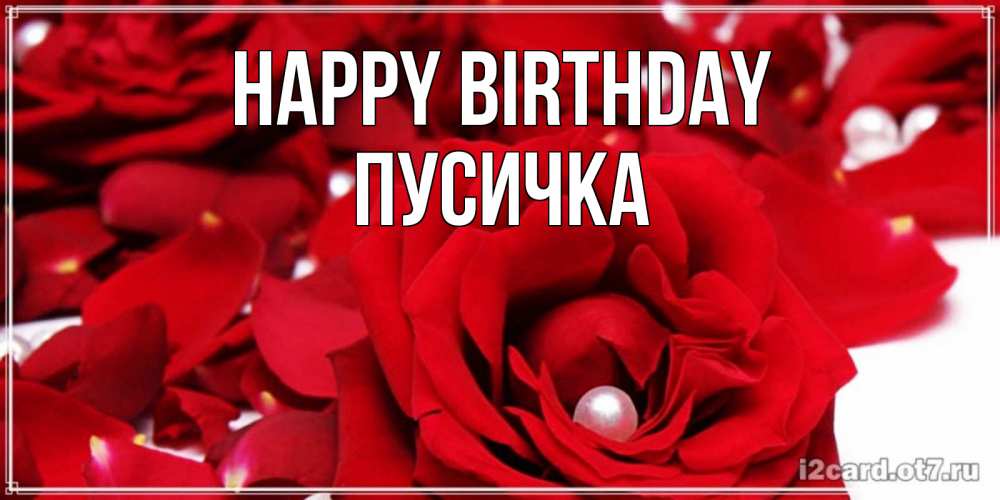 Greetings card с именем, Пусичка Happy Birthday роза с жемчужиной на открытке для любимых Greetings with text for free download 