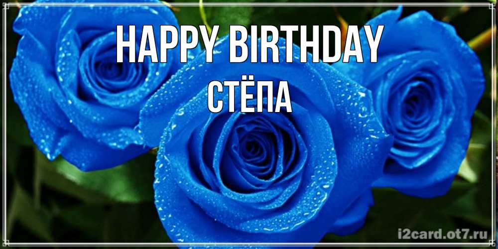 Greetings card с именем, Стёпа Happy Birthday розы с синим цветом Greetings with text for free download 