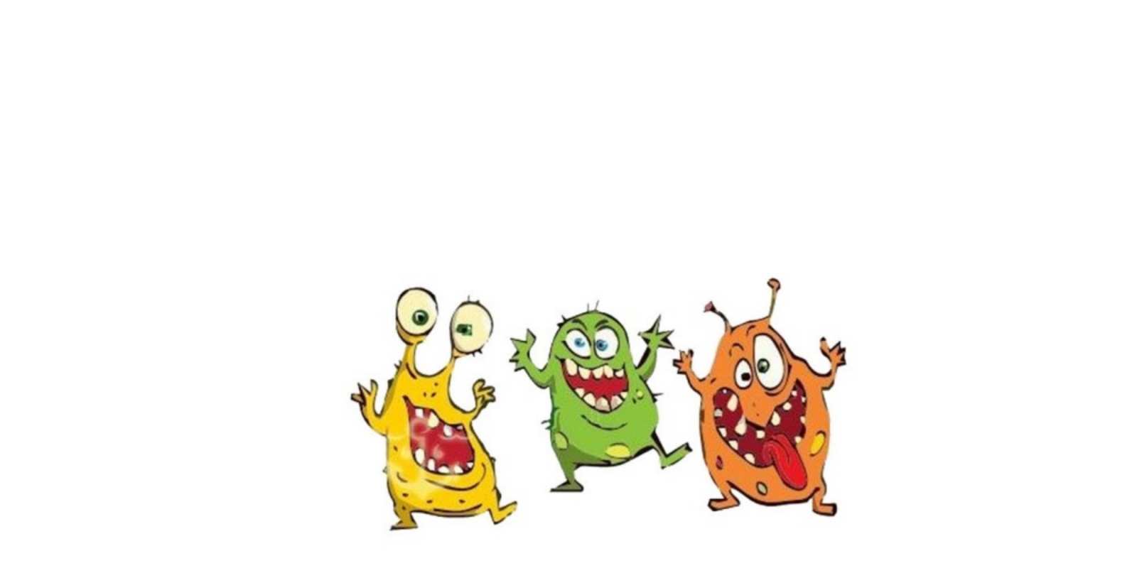 Открытка вирусы желают выздоровления бациллы пляшут Get well soon 