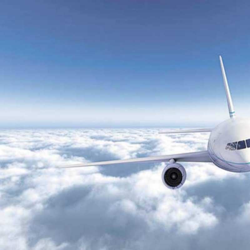 Открытка лайнер в полете белые облака и половина самолета Have a good trip 