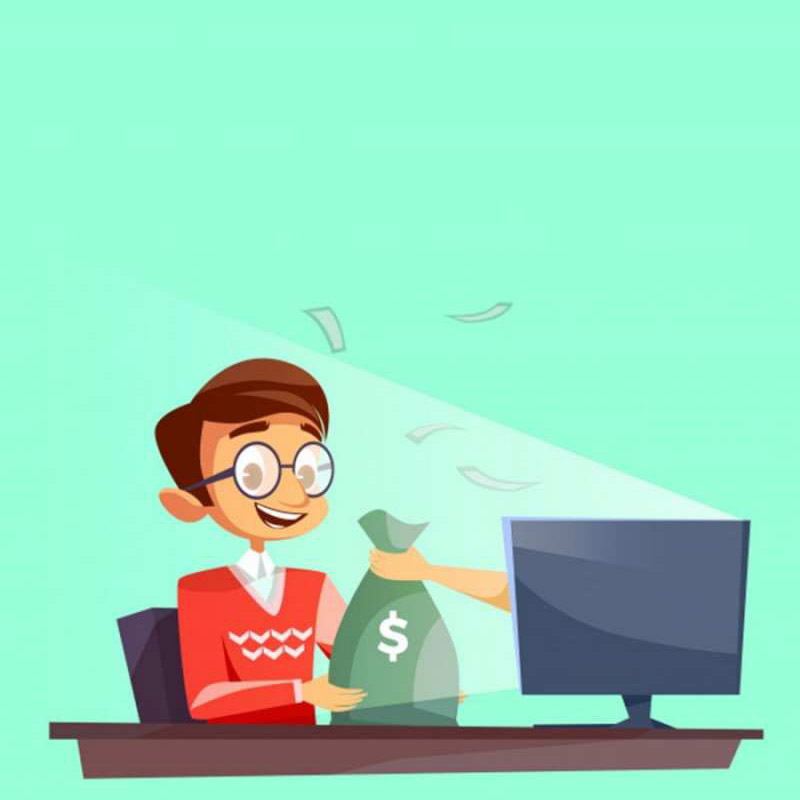 Открытка заработал деньги онлайн  мешок денег из монитора  Good luck 