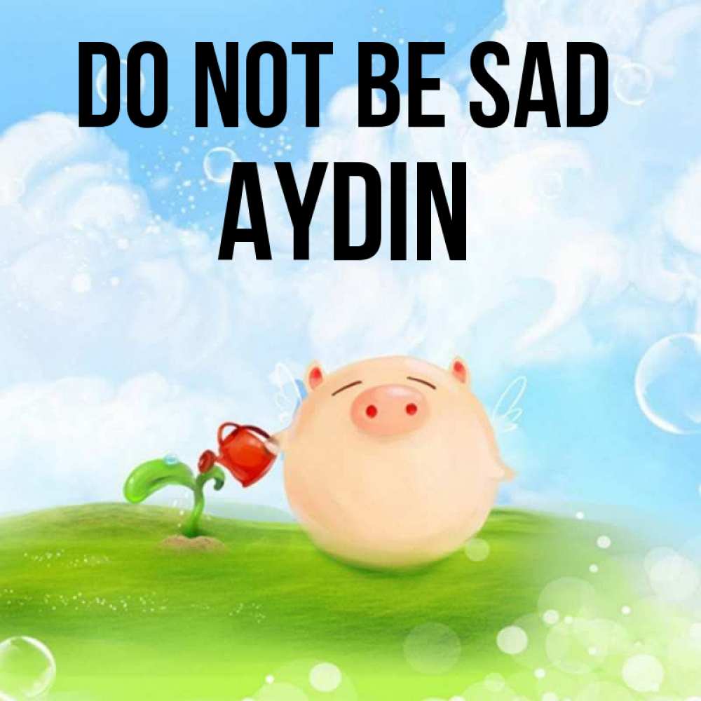 Greetings card с именем, Aydin Do not be sad поливает цветок порося Greetings with text for free download 