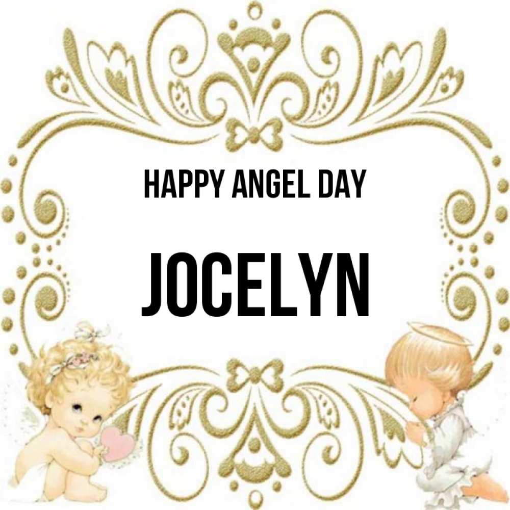Greetings card с именем, Jocelyn happy angel day с именинами поздравляют два красивых ангела. Один с сердечком другой молится Greetings with text for free download 