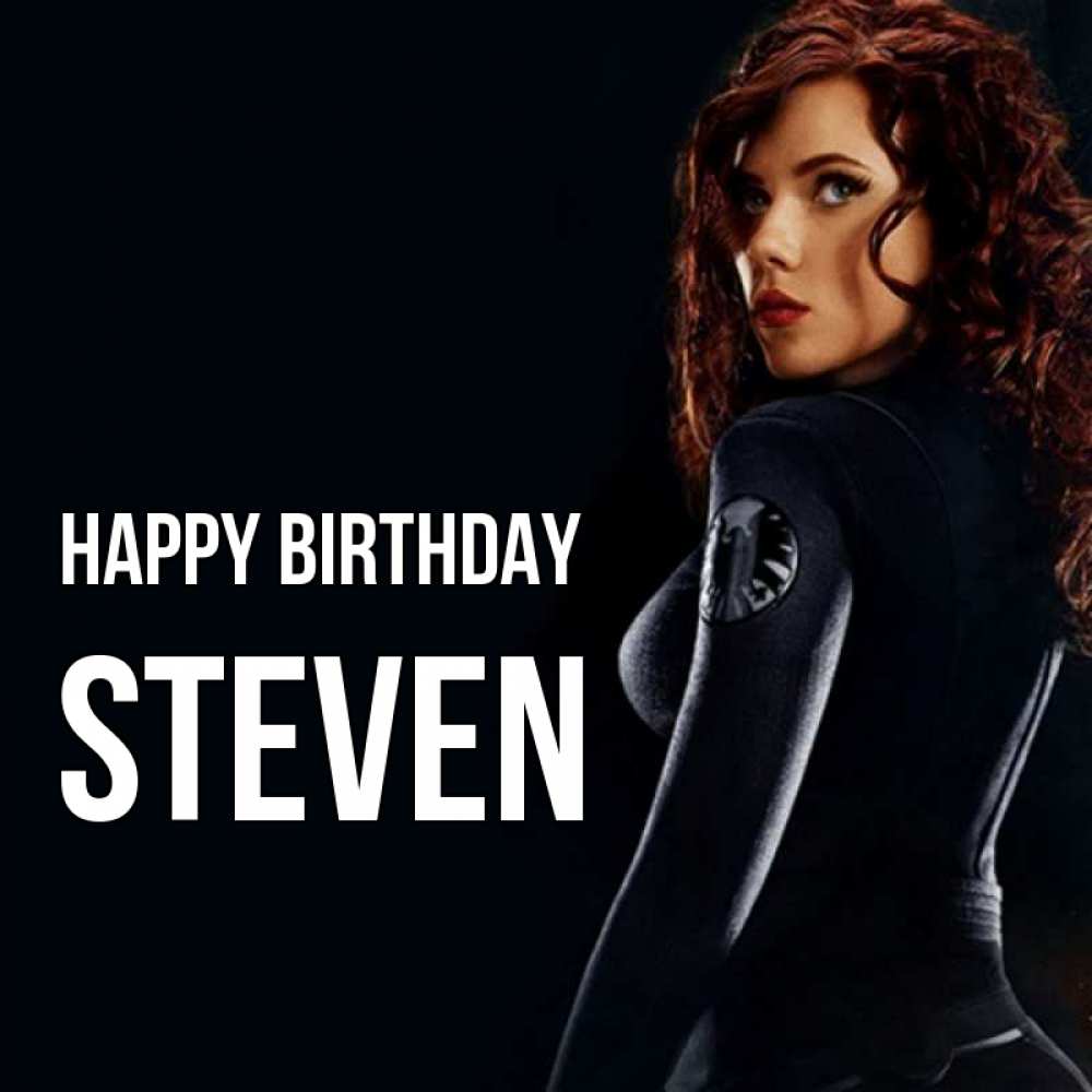 Greetings card с именем, Steven Happy Birthday Марвел черная вдова Greetings with text for free download 