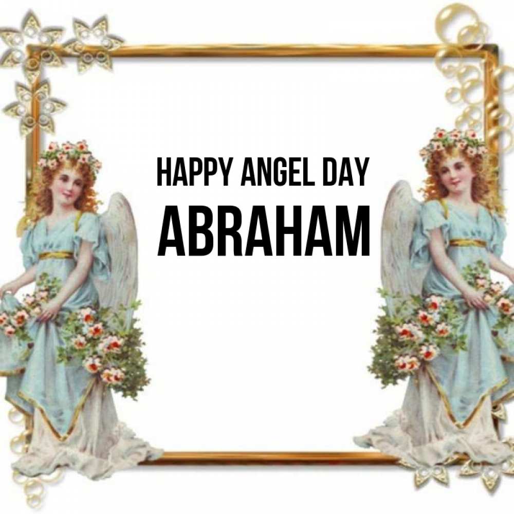 Greetings card с именем, Abraham happy angel day рамочка из золота и ангелы Greetings with text for free download 