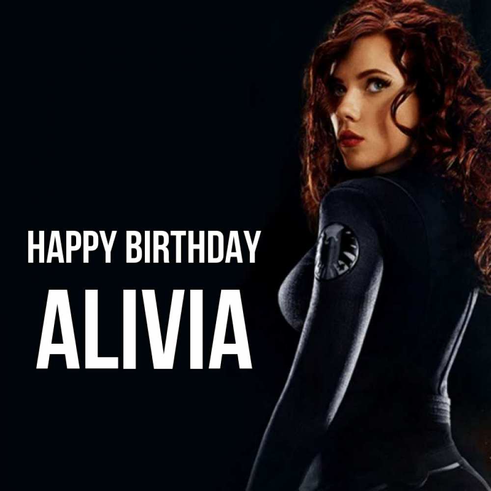 Greetings card с именем, Alivia Happy Birthday Марвел черная вдова Greetings with text for free download 