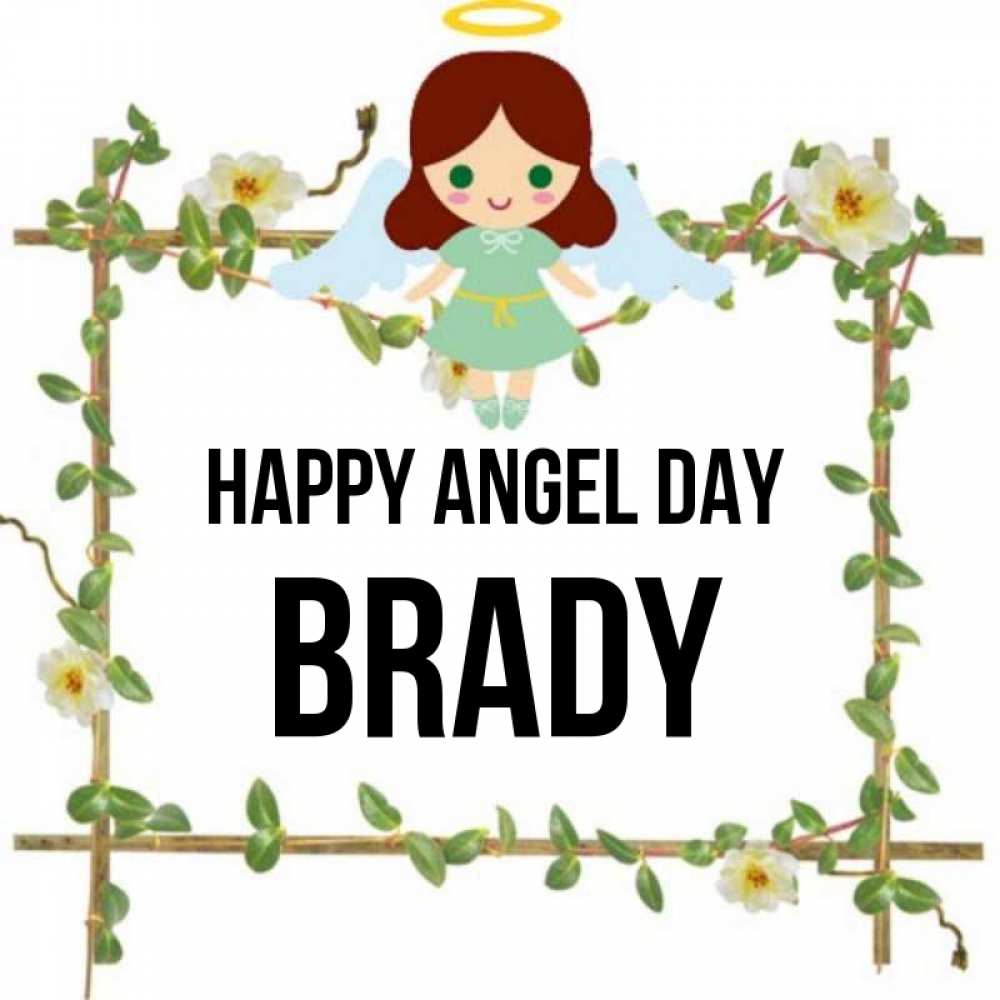 Greetings card с именем, Brady happy angel day Ангел с нимбом Greetings with text for free download 