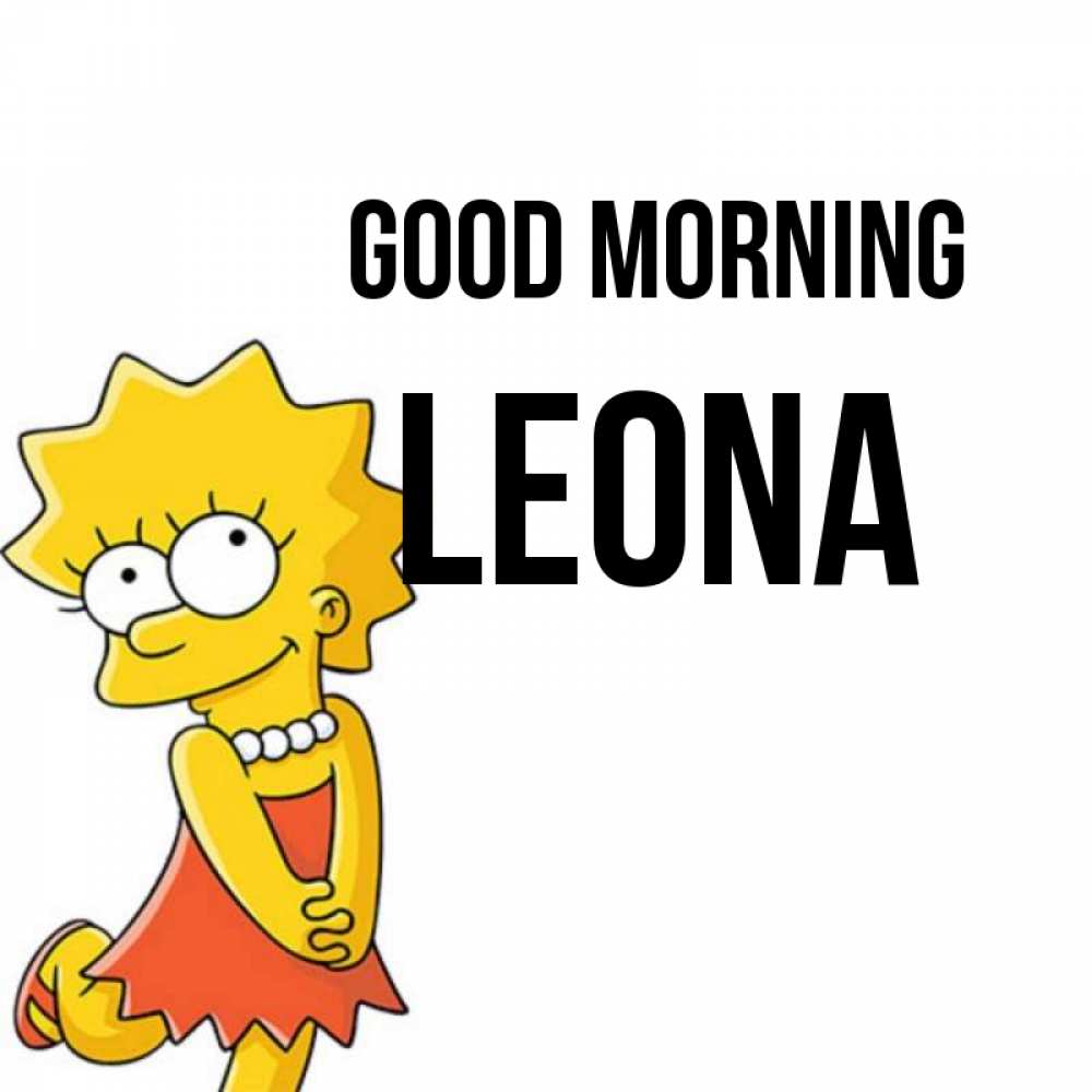 Greetings card с именем, Leona Good morning в платье и ожерелье Greetings with text for free download 