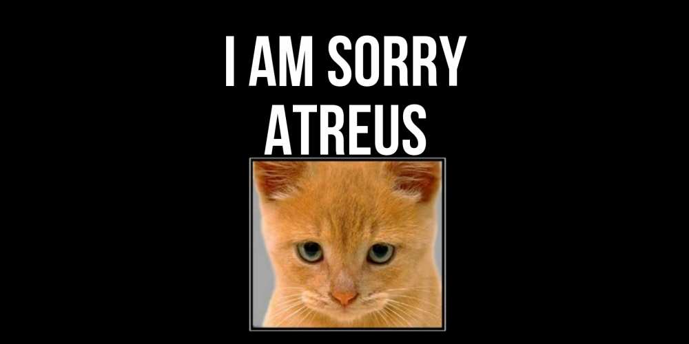 Greetings card с именем, Atreus I am sorry рыжий грустный кот просит прощения Greetings with text for free download 
