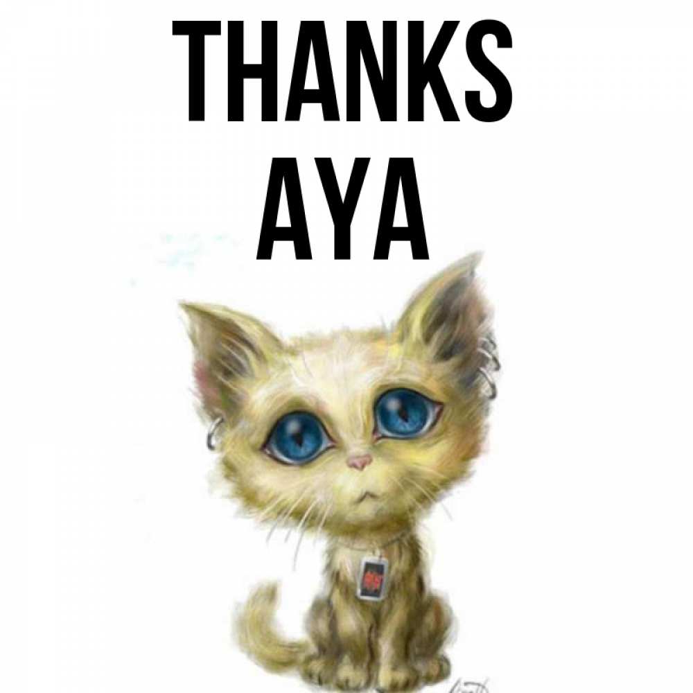 Greetings card с именем, Aya Thanks рисованный кот благодарит вас Greetings with text for free download 