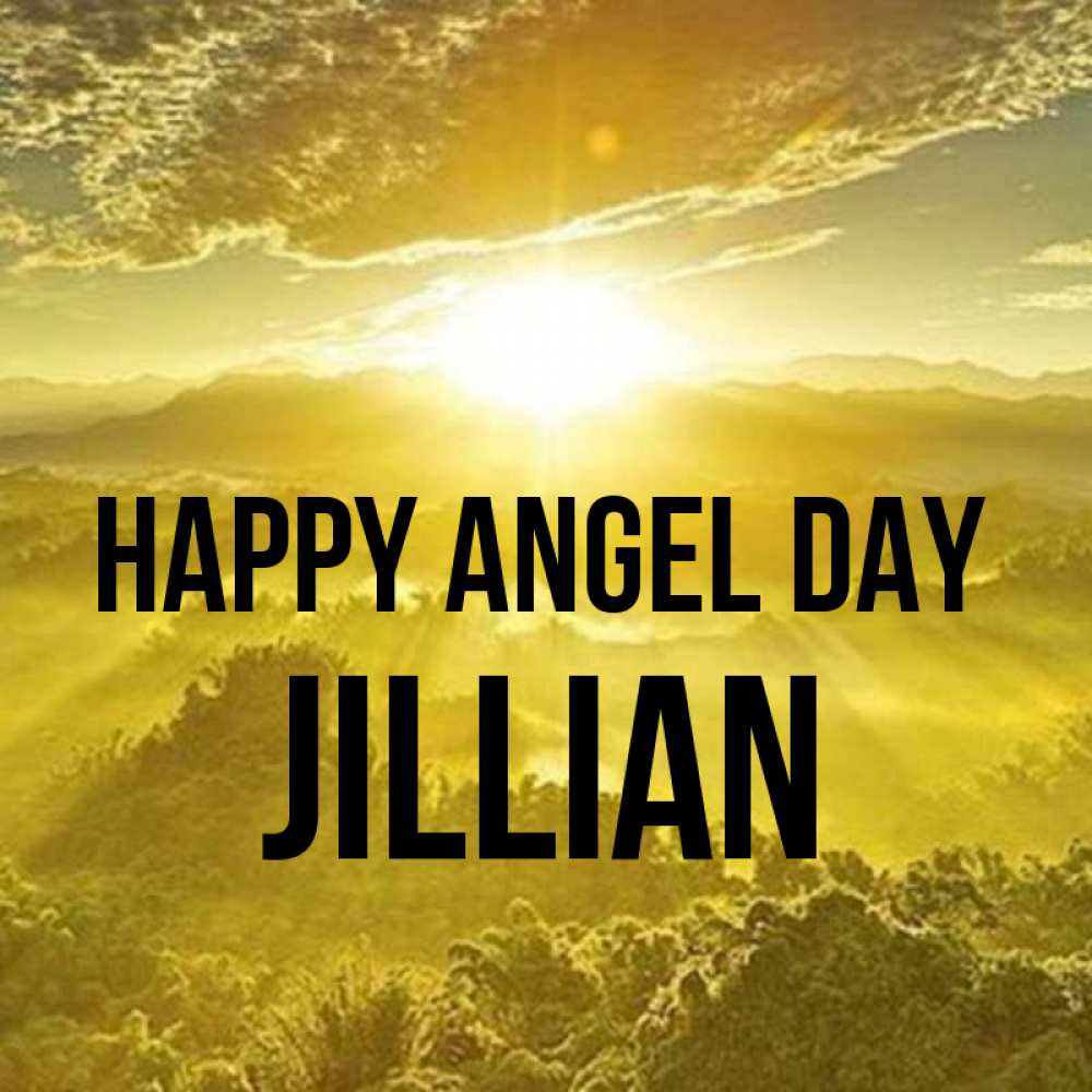 Greetings card с именем, Jillian happy angel day леса и небо в желтом Greetings with text for free download 