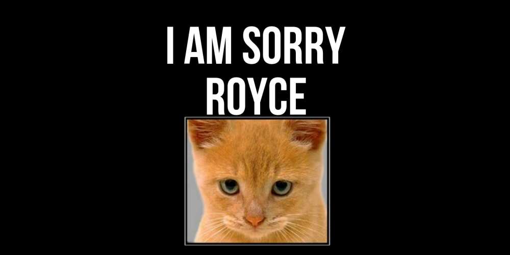 Greetings card с именем, Royce I am sorry рыжий грустный кот просит прощения Greetings with text for free download 