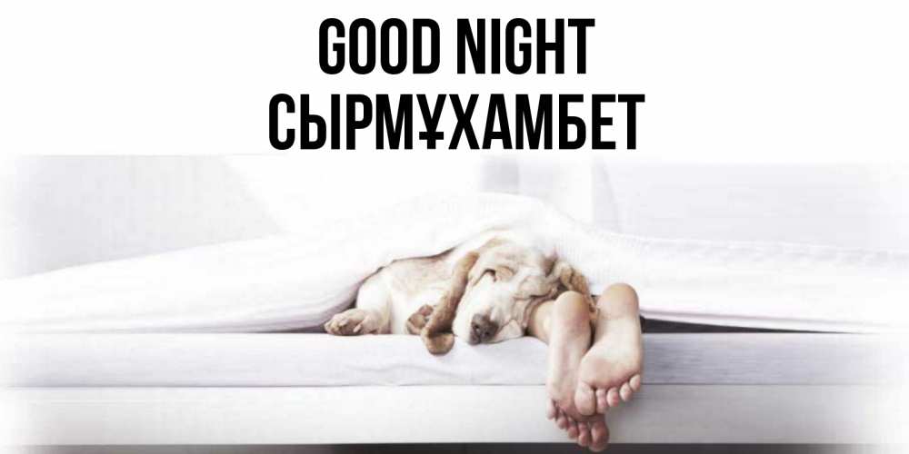 Greetings card с именем, СЫРМҰХАМБЕТ Good night кровать с собакой пожелание сладких снов и спокойной ночи Greetings with text for free download 