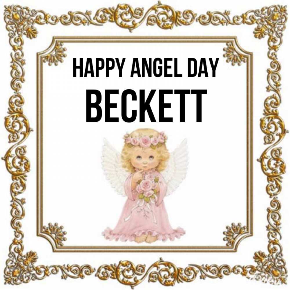 Greetings card с именем, Beckett happy angel day девочка ангел с крыльями и цветами в розовом платье Greetings with text for free download 