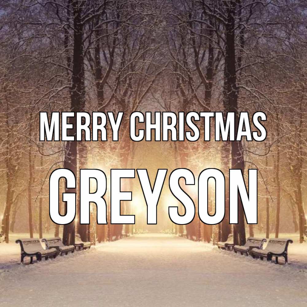 Greetings card с именем, Greyson Merry Christmas зима, парк, фонарь, лес Greetings with text for free download 