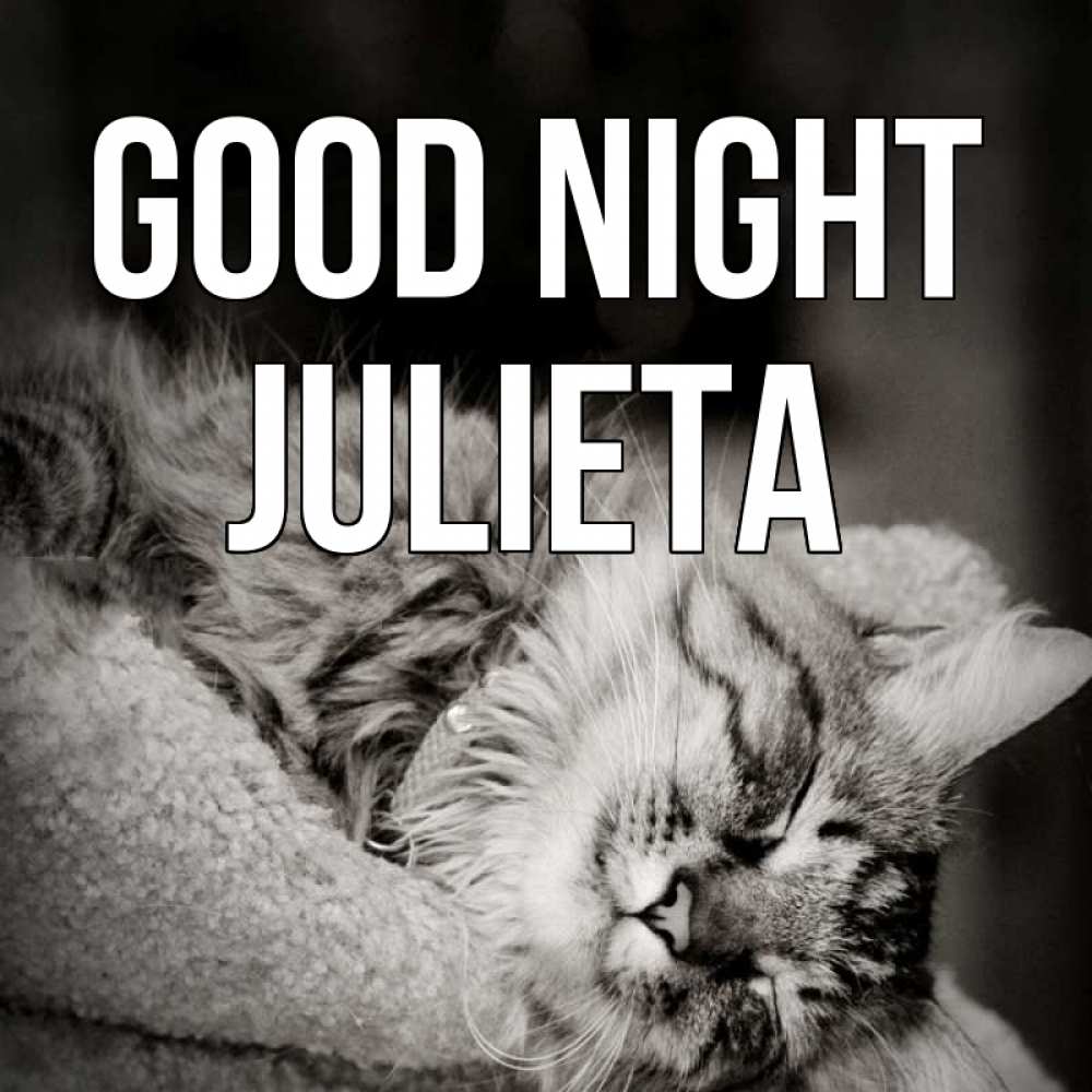 Greetings card с именем, Julieta Good night котярик пушистый Greetings with text for free download 