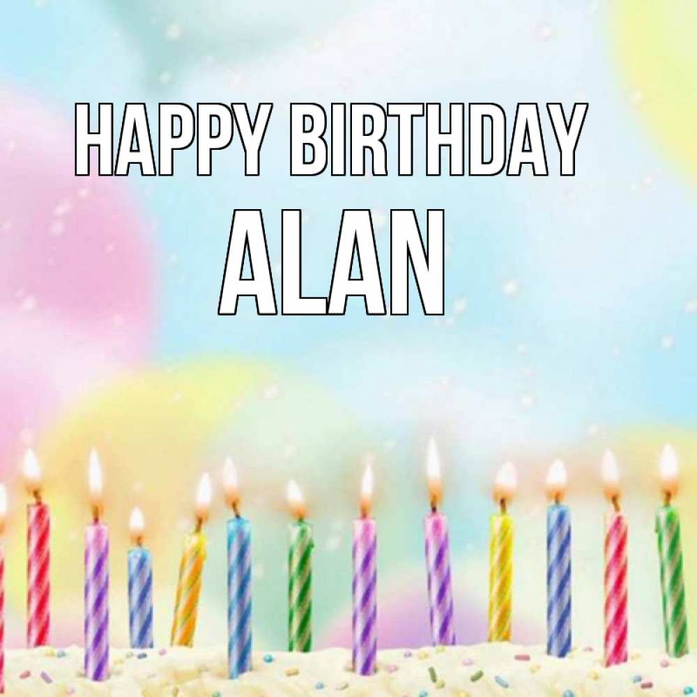 Greetings card с именем, Alan Happy Birthday разноцветное Greetings with text for free download 