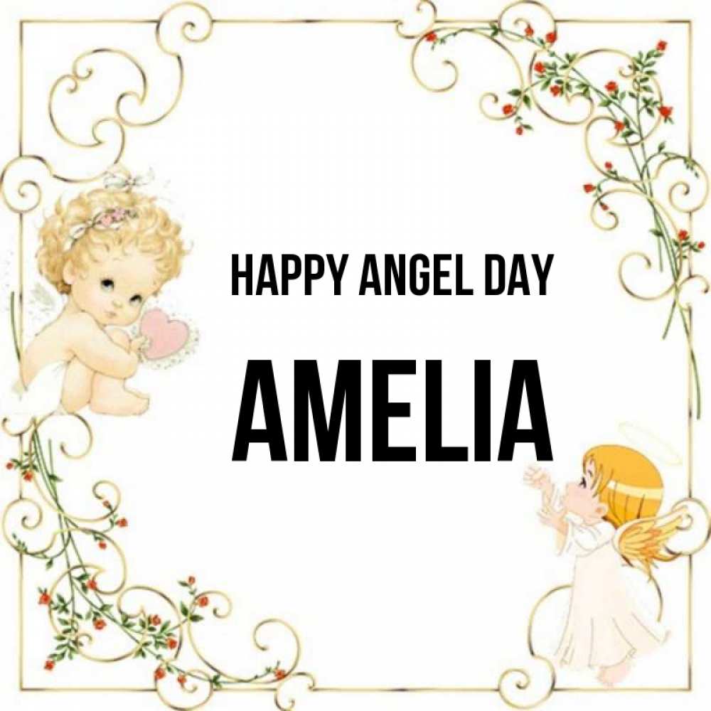 Greetings card с именем, Amelia happy angel day ангелы желают прекрасных именин Greetings with text for free download 