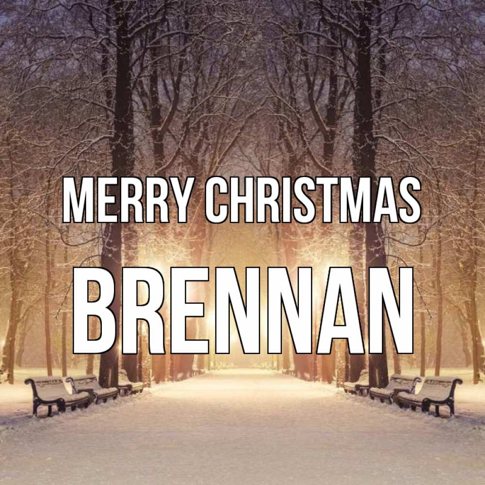Greetings card с именем, Brennan Merry Christmas зима, парк, фонарь, лес Greetings with text for free download 